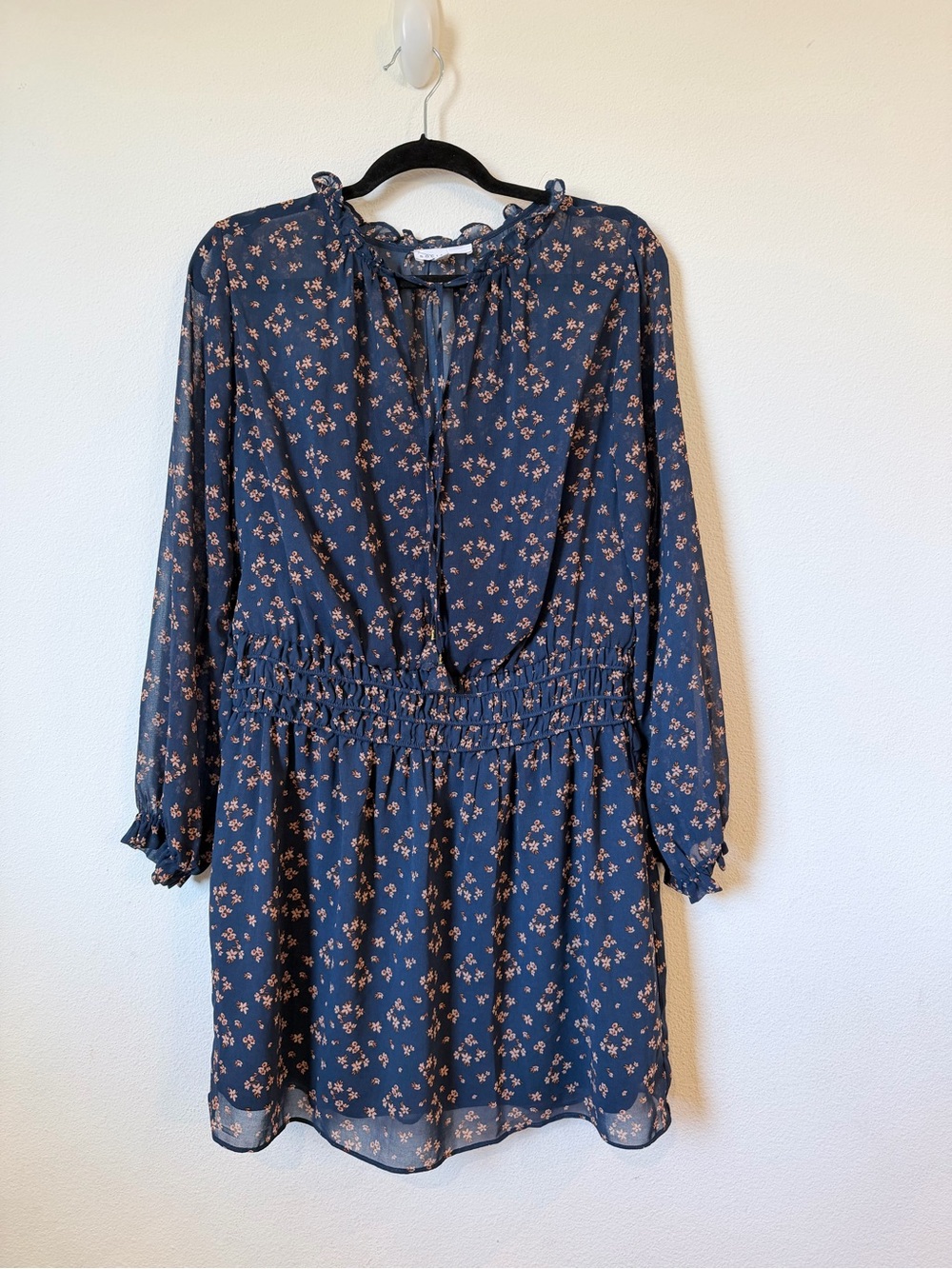 Socialite Navy Floral Long-Sleeve Smocked Waist Dress